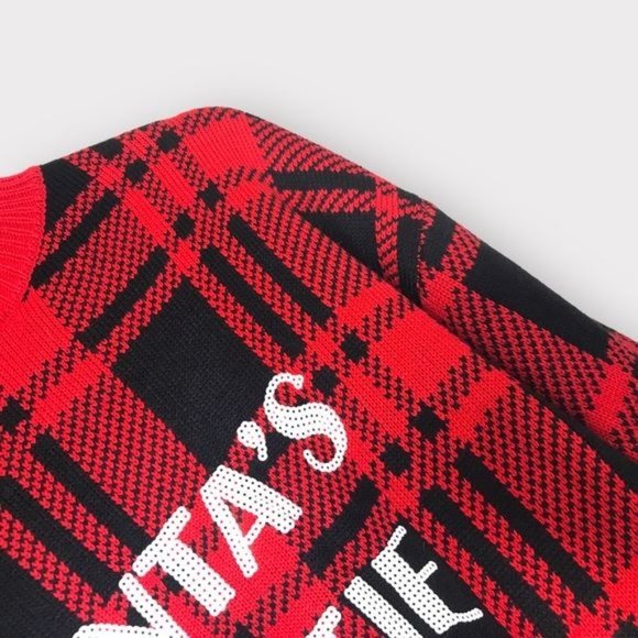 DEREK HEART Sequin Santa’s Bestie Buffalo Plaid Pullover Sweater Size La… - Picture 5 of 7